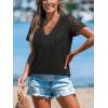 CUPSHE Eyelet Tops for Women Summer Short Sleeve Blouse Scalloped Lace V Neck Casual Loose Fashion Shirts Dressy(Black)