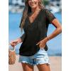 CUPSHE Eyelet Tops for Women Summer Short Sleeve Blouse Scalloped Lace V Neck Casual Loose Fashion Shirts Dressy(Black)