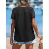 CUPSHE Eyelet Tops for Women Summer Short Sleeve Blouse Scalloped Lace V Neck Casual Loose Fashion Shirts Dressy(Black)