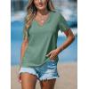 CUPSHE Eyelet Tops for Women Summer Short Sleeve Blouse Scalloped Lace V Neck Casual Loose Fashion Shirts Dressy(Green)