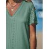 CUPSHE Eyelet Tops for Women Summer Short Sleeve Blouse Scalloped Lace V Neck Casual Loose Fashion Shirts Dressy(Green)