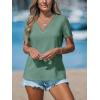 CUPSHE Eyelet Tops for Women Summer Short Sleeve Blouse Scalloped Lace V Neck Casual Loose Fashion Shirts Dressy(Green)