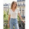 CUPSHE Eyelet Tops for Women Summer Short Sleeve Blouse Scalloped Lace V Neck Casual Loose Fashion Shirts Dressy(White)