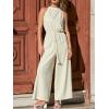 CUPSHE Jumpsuits for Women, Spring Summer Sleeveless Wide Leg Outfits with Pockets Casual for Vacations(Beige)