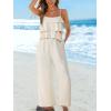 CUPSHE Jumpsuits for Women, Summer Square Neck Sleeveless Ruffle Cami Wide Leg Jumpsuit with Pockets for Vacation(Beige)