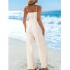 CUPSHE Jumpsuits for Women, Summer Square Neck Sleeveless Ruffle Cami Wide Leg Jumpsuit with Pockets for Vacation(Beige)