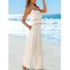 CUPSHE Jumpsuits for Women, Summer Square Neck Sleeveless Ruffle Cami Wide Leg Jumpsuit with Pockets for Vacation(Beige)