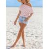 CUPSHE Off The Shoulder Tops for Women 2026 Going Out Short Sleeve Summer Striped Tops Boat Neck Loose T Shirt(Red)