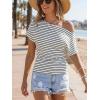 CUPSHE Off The Shoulder Tops for Women 2026 Going Out Short Sleeve Summer Striped Tops Boat Neck Loose T Shirt(White)