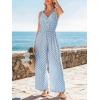 CUPSHE Summer Sleeveless Jumpsuits for Women Dressy Button Down Printed V Neck Wide Leg Jumpsuit with Pockets Vacation(Blue)
