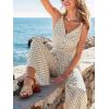 CUPSHE Summer Sleeveless Jumpsuits for Women Dressy Button Down Printed V Neck Wide Leg Jumpsuit with Pockets Vacation(Dark Beige)