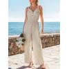 CUPSHE Summer Sleeveless Jumpsuits for Women Dressy Button Down Printed V Neck Wide Leg Jumpsuit with Pockets Vacation(Dark Beige)