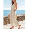 CUPSHE Summer Sleeveless Jumpsuits for Women Dressy Button Down Printed V Neck Wide Leg Jumpsuit with Pockets Vacation(Dark Beige)