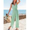 CUPSHE Summer Sleeveless Jumpsuits for Women Dressy Button Down Printed V Neck Wide Leg Jumpsuit with Pockets Vacation(Green)
