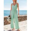 CUPSHE Summer Sleeveless Jumpsuits for Women Dressy Button Down Printed V Neck Wide Leg Jumpsuit with Pockets Vacation(Green)
