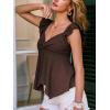 CUPSHE Women’s Going Out Tank Tops Summer Sweetheart Neck Cute Ruffle Sleeve Babydoll Peplum Top(Brown)