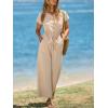 CUPSHE Women’s Jumpsuits, Summer Short Sleeves Wide Leg Jumpsuit with Pockets Outfit Casual for Vacations(Beige)