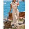 CUPSHE Women’s Jumpsuits, Summer Short Sleeves Wide Leg Jumpsuit with Pockets Outfit Casual for Vacations(Beige)
