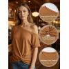 CUPSHE Women’s One Shoulder Tops Ribbed Knit Cute Blouse Trendy Summer Short Sleeve Sexy Twist Knot Tee(Brown)