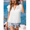 CUPSHE Women’s Ruffle Sleeve Lace Shirts V Neck Button Down Crochet Blouses Spring Summer Dressy Casual Tops 2026(White)