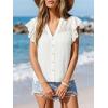 CUPSHE Women’s Ruffle Sleeve Lace Shirts V Neck Button Down Crochet Blouses Spring Summer Dressy Casual Tops 2026(White)