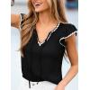 CUPSHE Women’s Ruffle Sleeve Tops Contrast Trim Flutter Texture V Neck Summer Cute Casual T-Shirt(Black)