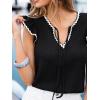 CUPSHE Women’s Ruffle Sleeve Tops Contrast Trim Flutter Texture V Neck Summer Cute Casual T-Shirt(Black)