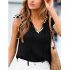CUPSHE Women’s Ruffle Sleeve Tops Contrast Trim Flutter Texture V Neck Summer Cute Casual T-Shirt(Black)