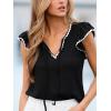 CUPSHE Women’s Ruffle Sleeve Tops Contrast Trim Flutter Texture V Neck Summer Cute Casual T-Shirt(Black)