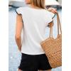 CUPSHE Women’s Ruffle Sleeve Tops Contrast Trim Flutter Texture V Neck Summer Cute Casual T-Shirt(White)