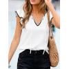 CUPSHE Women’s Ruffle Sleeve Tops Contrast Trim Flutter Texture V Neck Summer Cute Casual T-Shirt(White)
