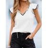 CUPSHE Women’s Ruffle Sleeve Tops Contrast Trim Flutter Texture V Neck Summer Cute Casual T-Shirt(White)