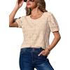 CUPSHE Blouses for Women 2026 Eyelet Hollow Out Crochet Embroidered Short Sleeve Crewneck Shirts Flower Lace Tops Dressy(Apricot)