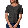 CUPSHE Blouses for Women 2026 Eyelet Hollow Out Crochet Embroidered Short Sleeve Crewneck Shirts Flower Lace Tops Dressy(Black)