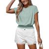 CUPSHE Eyelet Tops for Women Summer Mock Neck Cap Sleeve Shirts Smocked Waist Crop Tops Casual Plain T Shirts 2026(Green)
