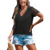 CUPSHE Eyelet Tops for Women Summer Short Sleeve Blouse Scalloped Lace V Neck Casual Loose Fashion Shirts Dressy(Black)