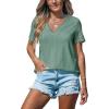 CUPSHE Eyelet Tops for Women Summer Short Sleeve Blouse Scalloped Lace V Neck Casual Loose Fashion Shirts Dressy(Green)