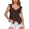 CUPSHE Women’s Going Out Tank Tops Summer Sweetheart Neck Cute Ruffle Sleeve Babydoll Peplum Top(Brown)