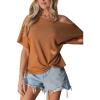 CUPSHE Women’s One Shoulder Tops Ribbed Knit Cute Blouse Trendy Summer Short Sleeve Sexy Twist Knot Tee(Brown)