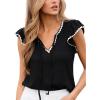 CUPSHE Women’s Ruffle Sleeve Tops Contrast Trim Flutter Texture V Neck Summer Cute Casual T-Shirt(Black)