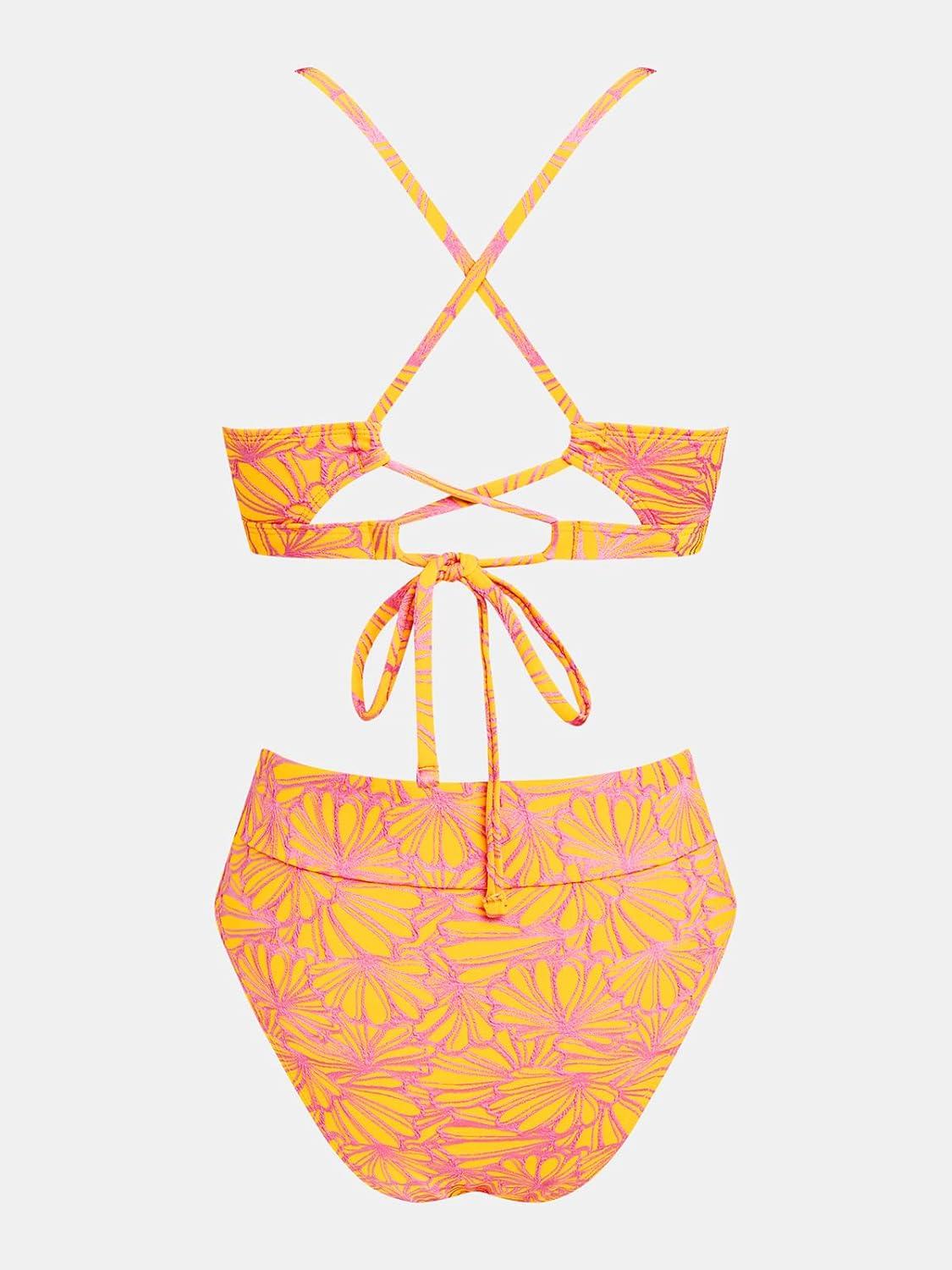 imageCUPSHE Bikini Set for Women Bathing Suit High Waisted Scalloped V Neck Two Pieces SwimsuitYellowPink