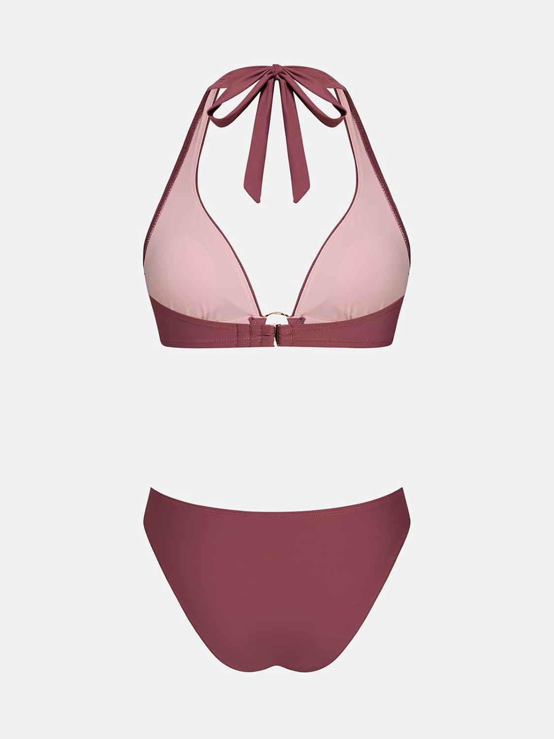 imageCUPSHE Womens Bikini Sets Adjustable Straps Sweetheart Neck Two Piece Swimsuits Hook Cheeky High Cut Leg SwimwearBerry Purple
