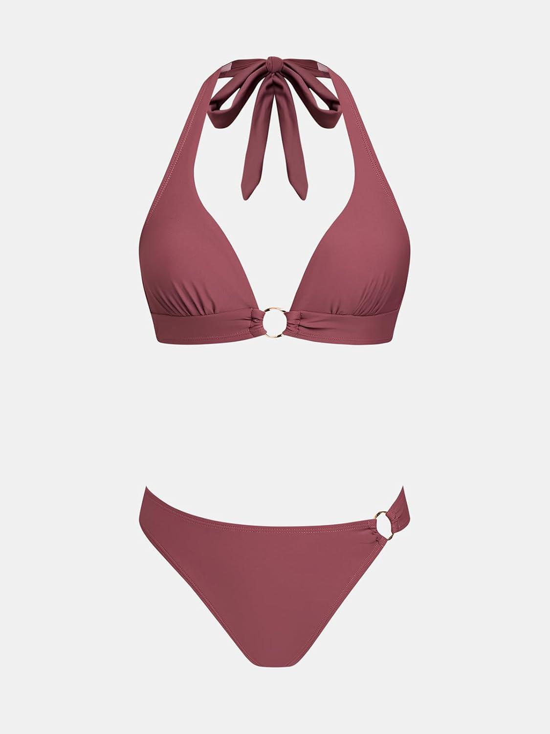 imageCUPSHE Womens Bikini Sets Adjustable Straps Sweetheart Neck Two Piece Swimsuits Hook Cheeky High Cut Leg SwimwearBerry Purple