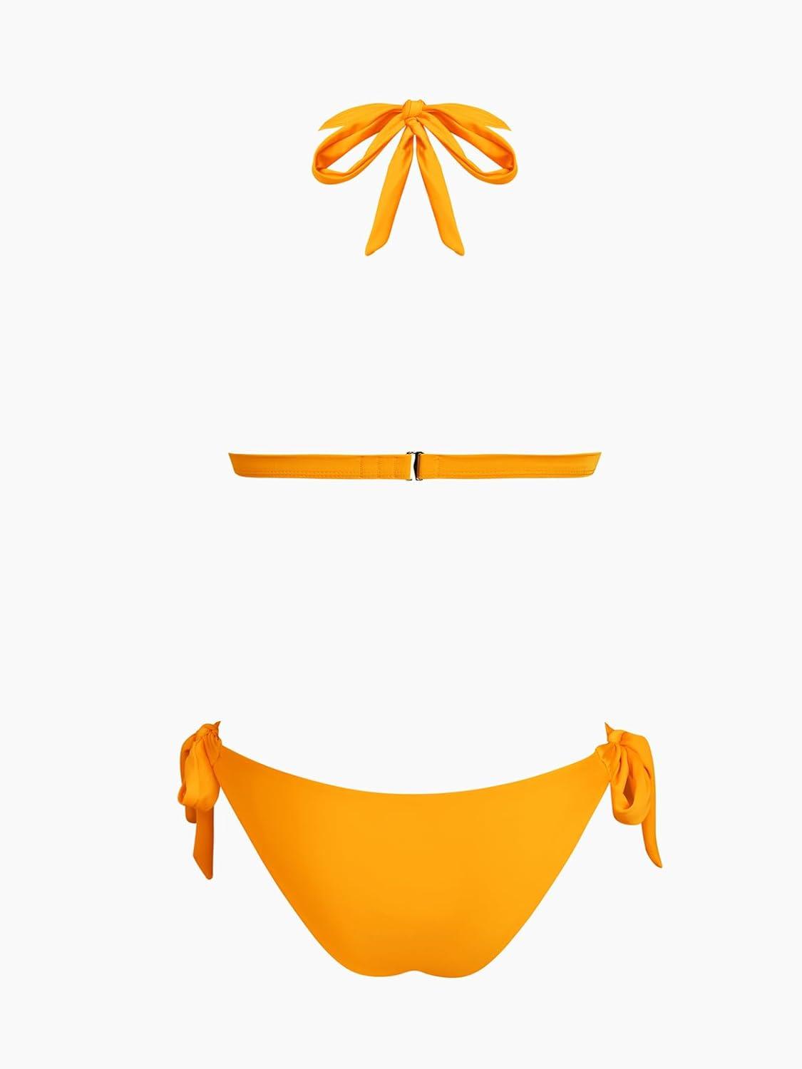 imageCUPSHE Womens Bikini Sets Two Piece Swimsuit V Neck Reversible Bottom Halter Self Tie Back HookWhiteYellowFloral