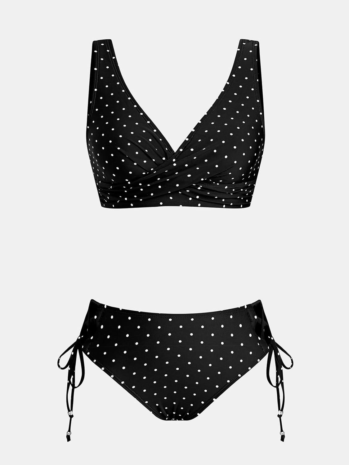 imageCUPSHE Womens Bikini Swimsuit Front Cross Lace Up Two Piece Bathing SuitBlackPolka Dot
