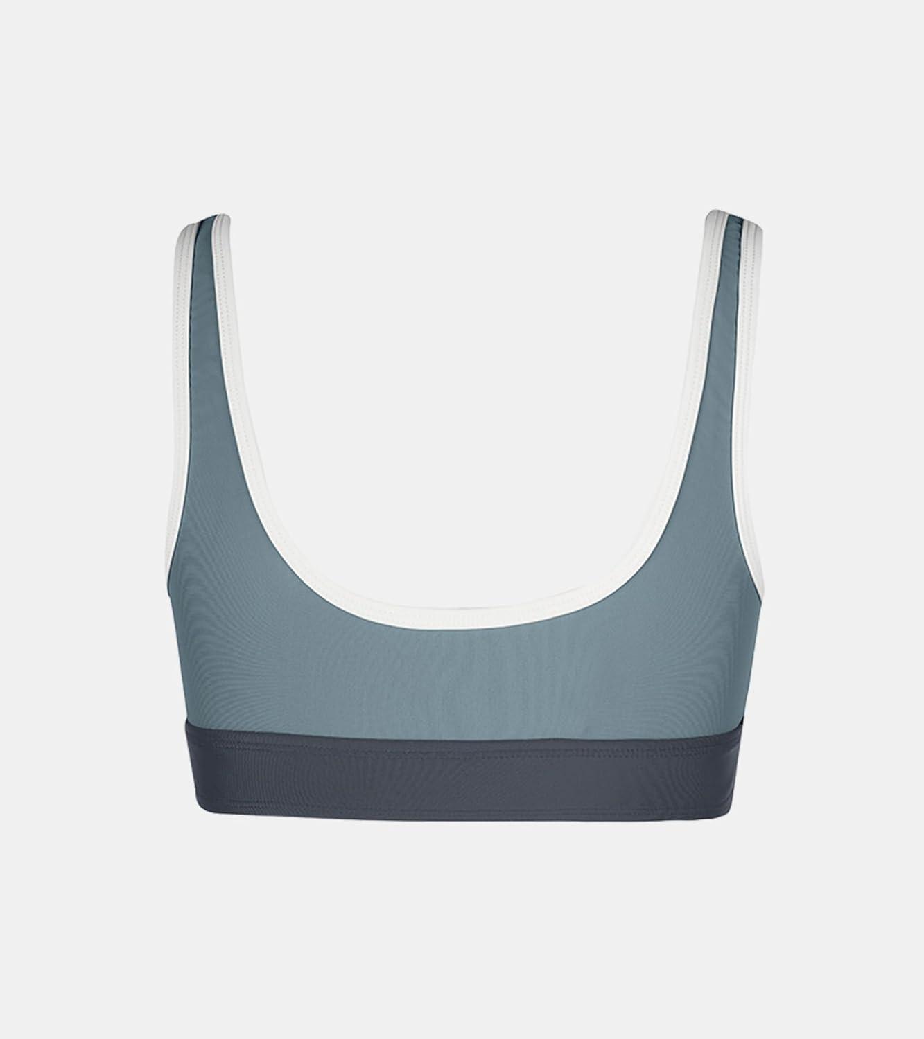 imageCUPSHE Womens Bikini Top Scoop Neck Sporty Color Block Mesh Bathing SuitDark TealDark Grey