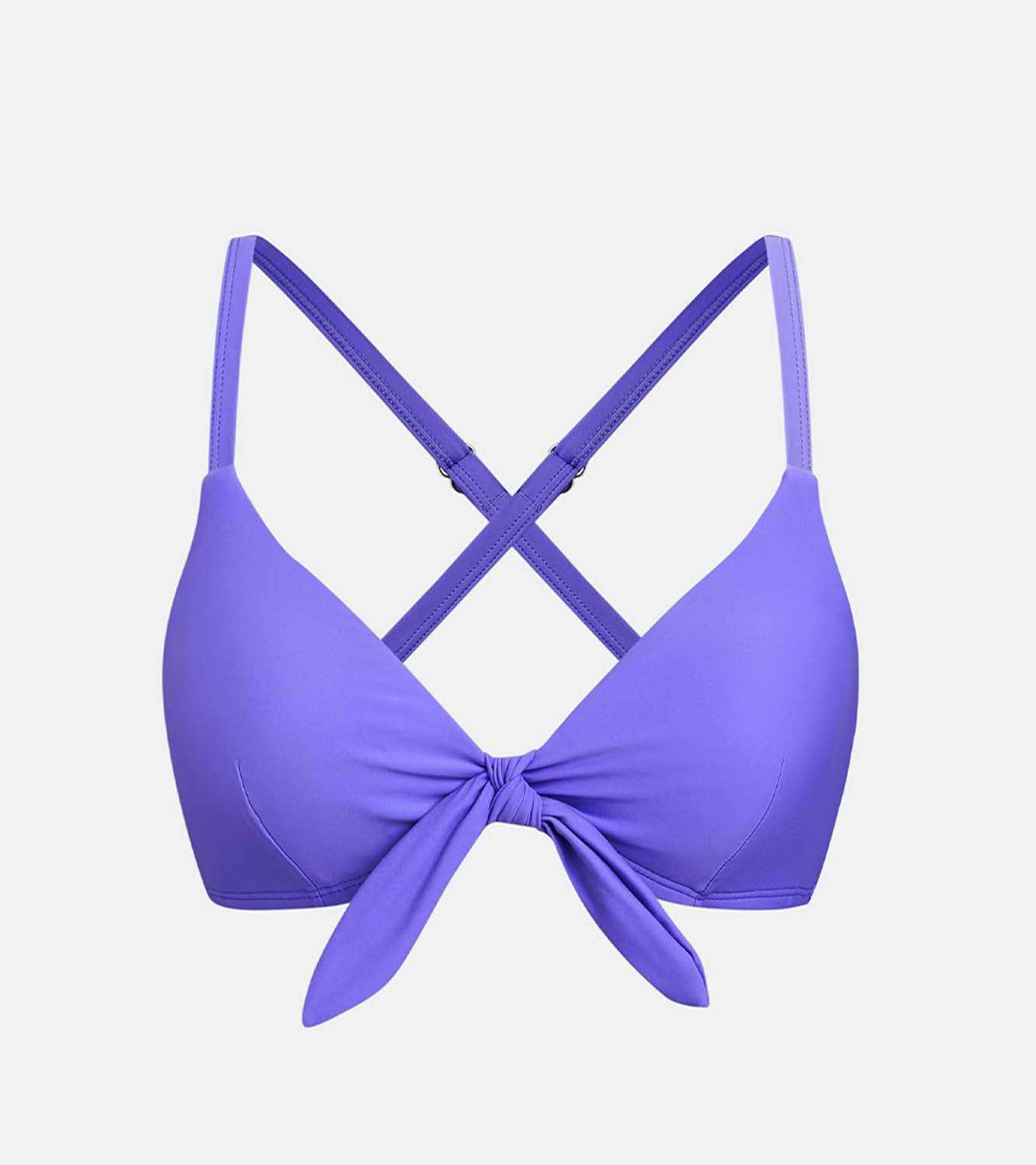 imageCUPSHE Womens Bikini Top Swimsuit Bandeau Top Back Tie with Removable Shoulder StrapsIris Purple