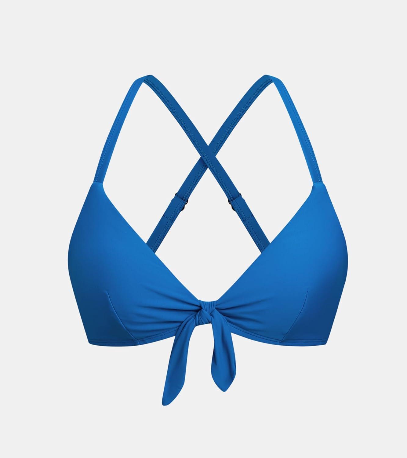 imageCUPSHE Womens Bikini Top Swimsuit Bandeau Top Back Tie with Removable Shoulder StrapsPeacock Blue