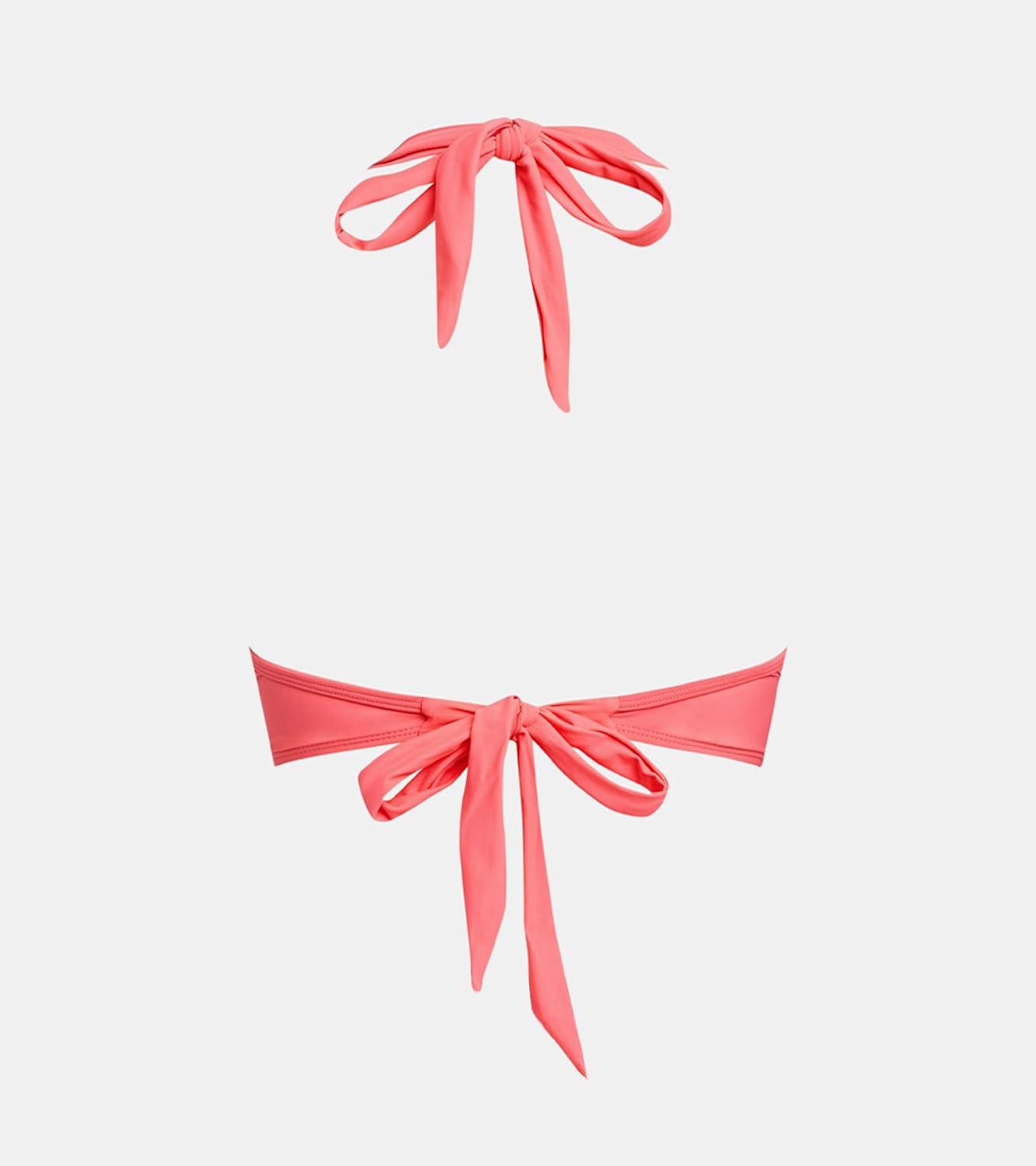 imageCUPSHE Womens Bikini Top Swimsuit Only Halter Back Tie Bathing Suit Cutout V Neck Swim TopCoral Pink