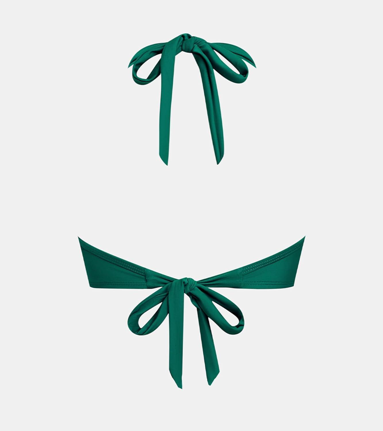 imageCUPSHE Womens Bikini Top Swimsuit Only Halter Back Tie Bathing Suit Cutout V Neck Swim TopEmerald Green